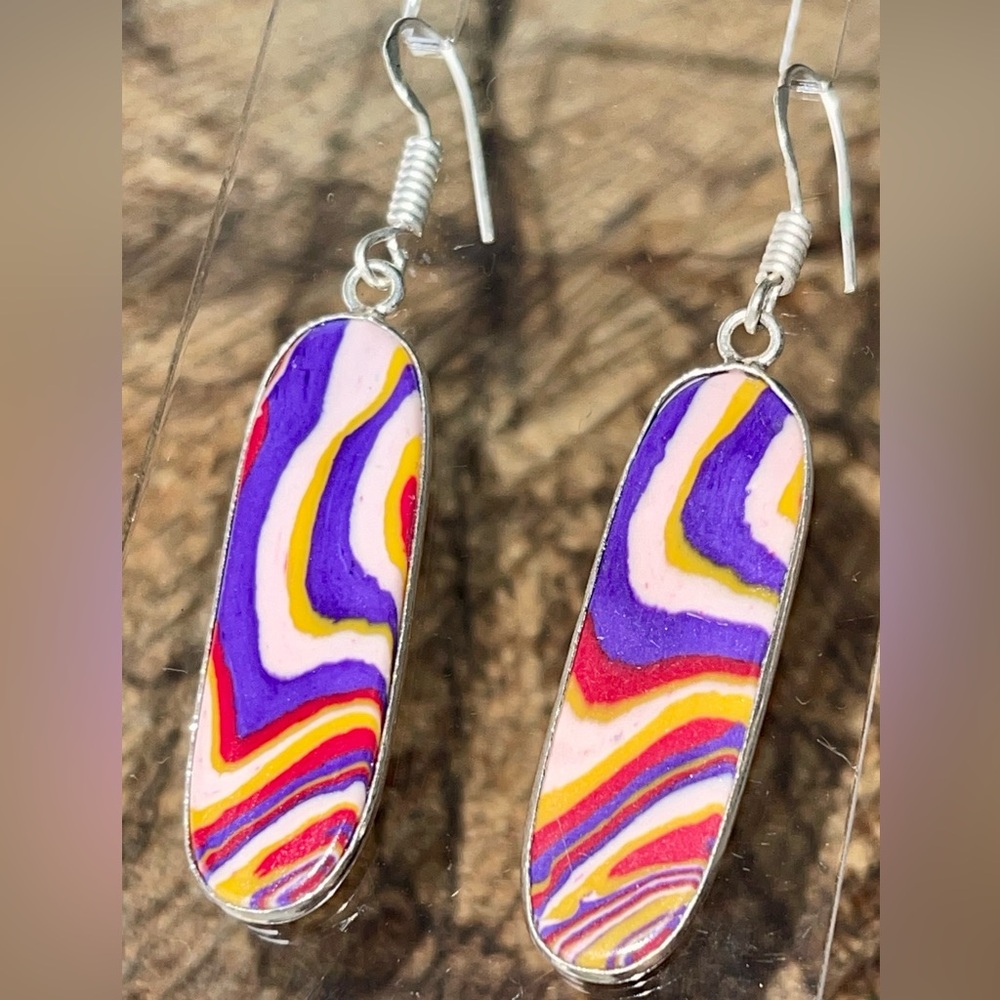 Colorful Rainbow Calsilica Earrings 2”